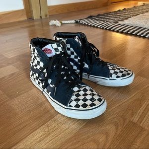 Vans Custom Sk8-Hi high top sneaker shoe, suede & checkerboard, women’s size 9.5